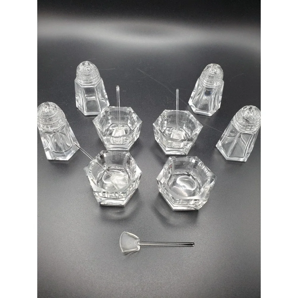 Vtg 4 Open Salts w/Glass Spoons + 4 Glass Salt Shakers in/Original Box Never Use